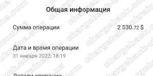 Повернення (чарджбек) 2 лютого 2022 – 2530 USD з Kiexo