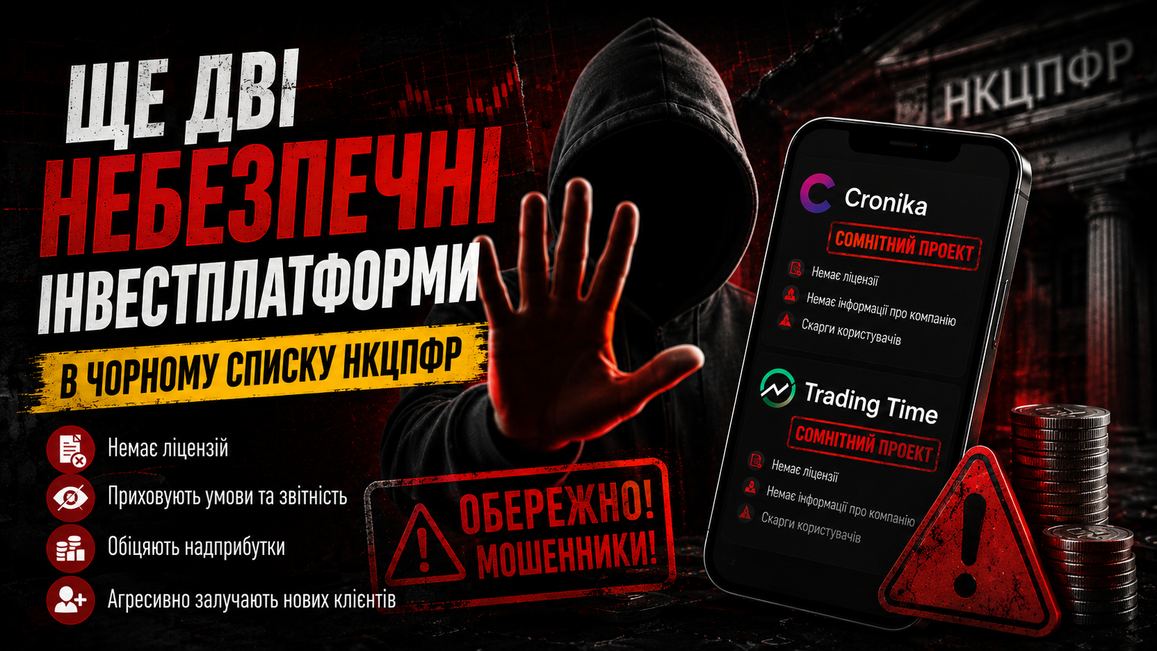 Брокери Cronika та Trading Time офіційно визнані шахрайськими проектами